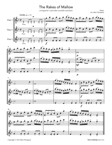 The Rakes of Mallow, arranged for two or three flutes and optional piano image number null