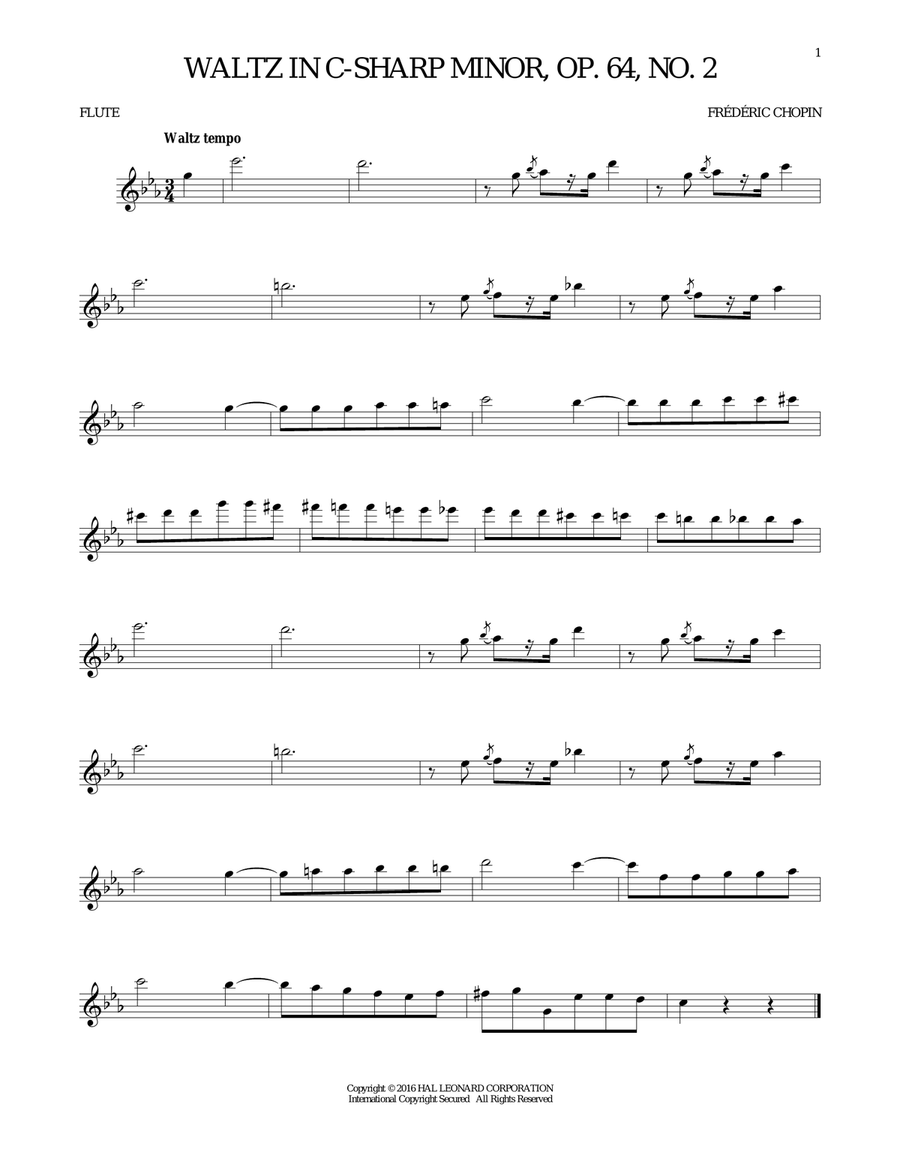 Waltz In C-Sharp Minor, Op. 64, No. 2 Flute Solo scores gallery preview page 1
