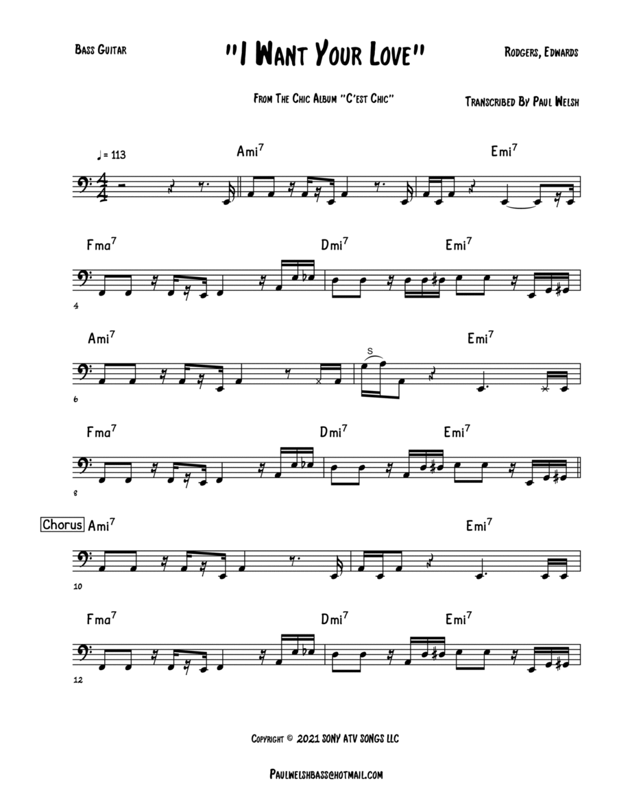 I Want Your Love I Want Your Love Bass Guitar scores gallery preview page 1