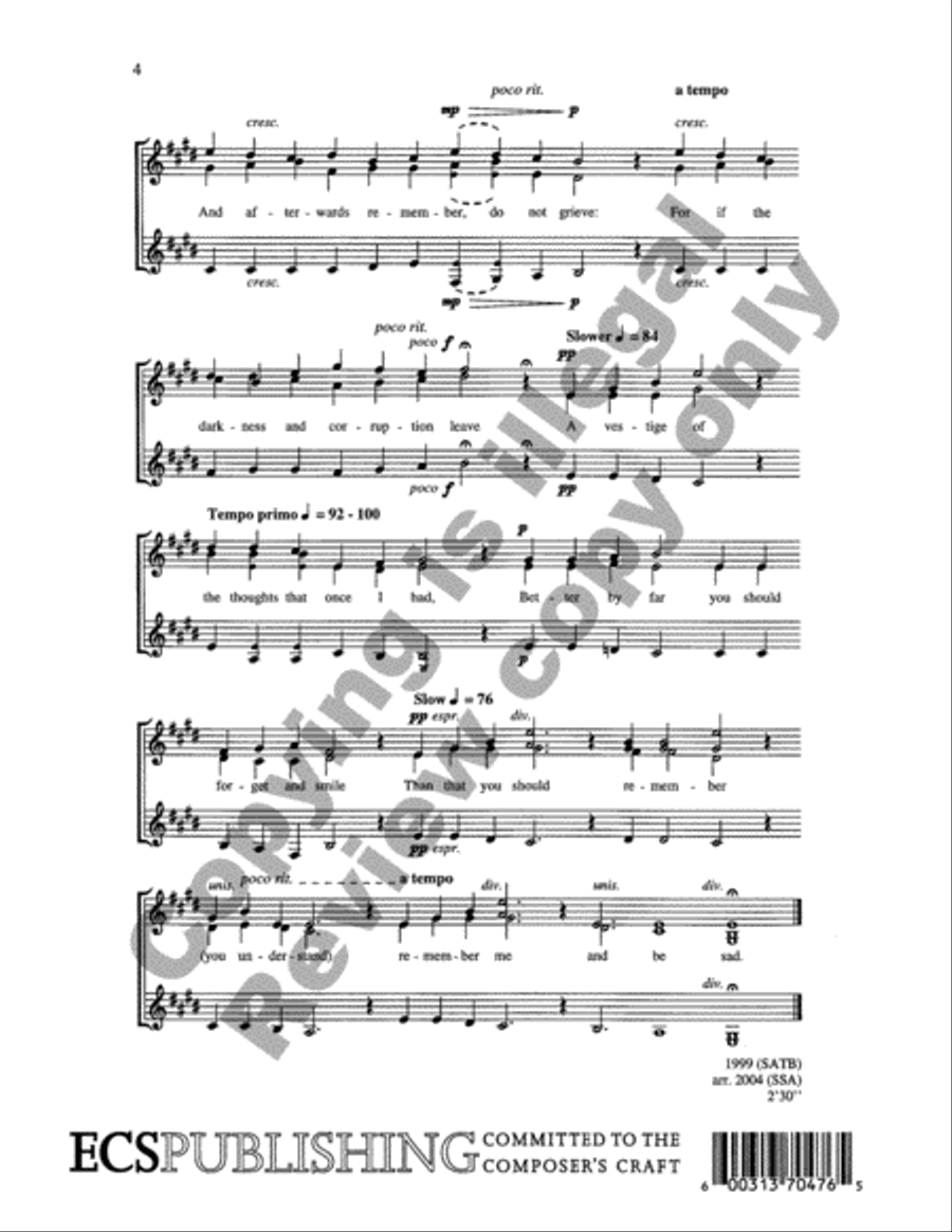 Two Rossetti Songs: 2. Remember SSA scores gallery preview page 7
