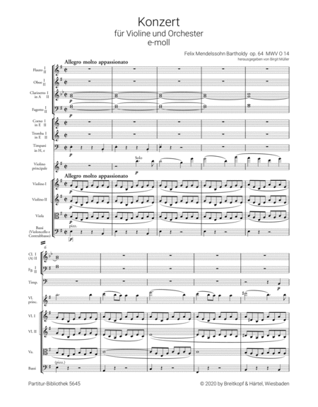 Violin Concerto in E minor Op. 64 MWV O 14 by Felix Bartholdy Mendelssohn Orchestra - Sheet Music