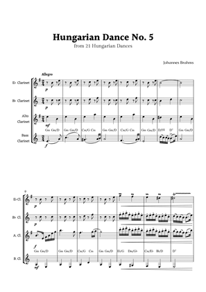 Hungarian Dance No. 5 by Brahms for Clarinet Ensemble Quartet