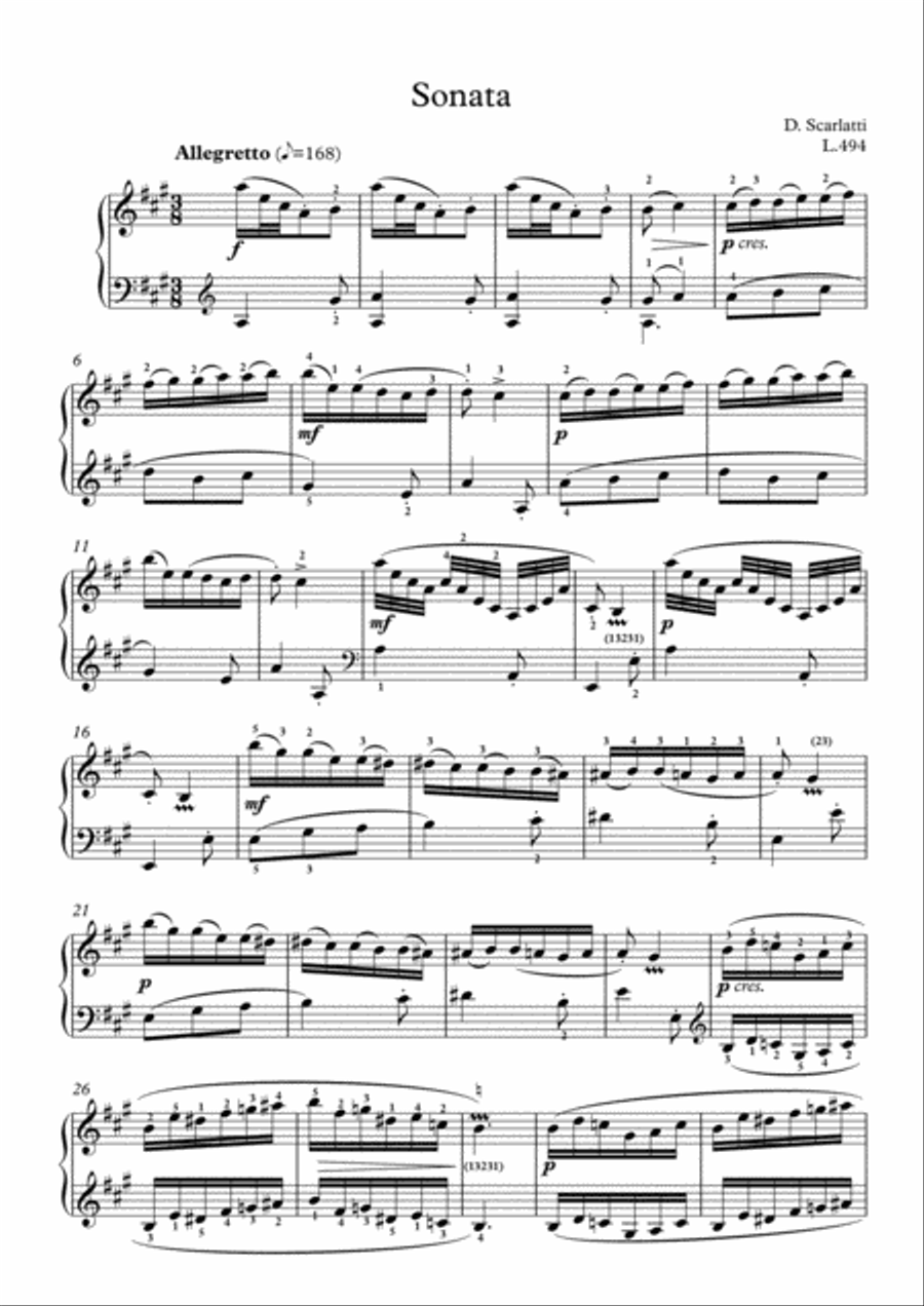 Scarlatti-Sonata in A-Major L.494 K.101(piano) Piano Solo scores gallery preview page 2