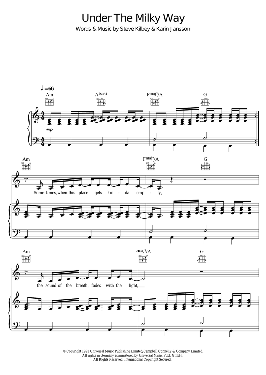 Under The Milky Way Under The Milky Way Piano, Vocal scores gallery preview page 1