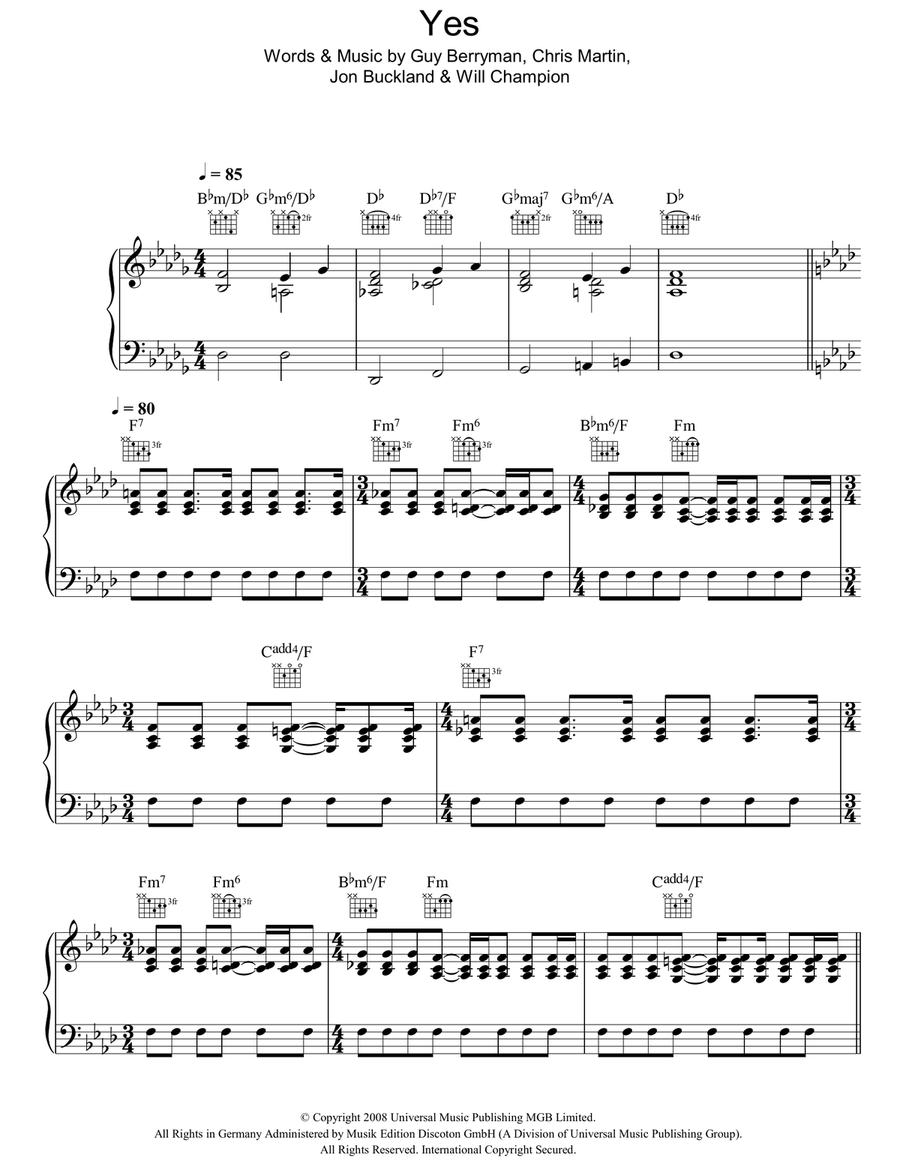 Yes Piano, Vocal, Guitar scores gallery preview page 1