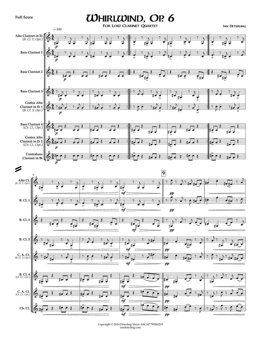 Whirlwind, Op. 6 (low clarinet quartet) Clarinet Quartet scores gallery preview page 5