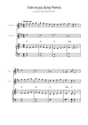 Ode To Joy - Easy Trumpet Duet w/ piano accompaniment