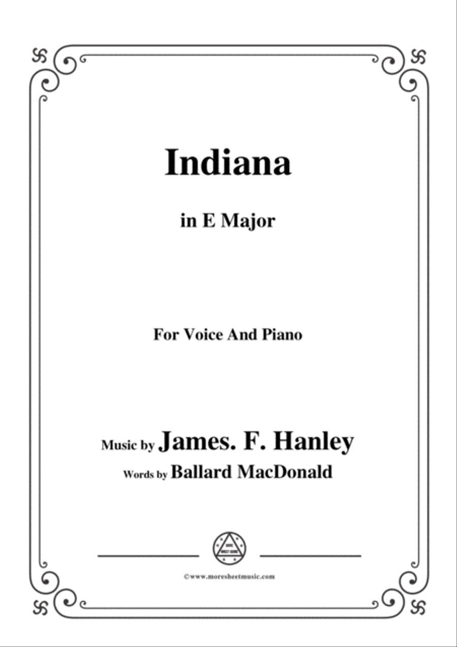 James F. Hanley-Indiana,in E Major,for Voice and Piano Voice Solo scores gallery preview page 1