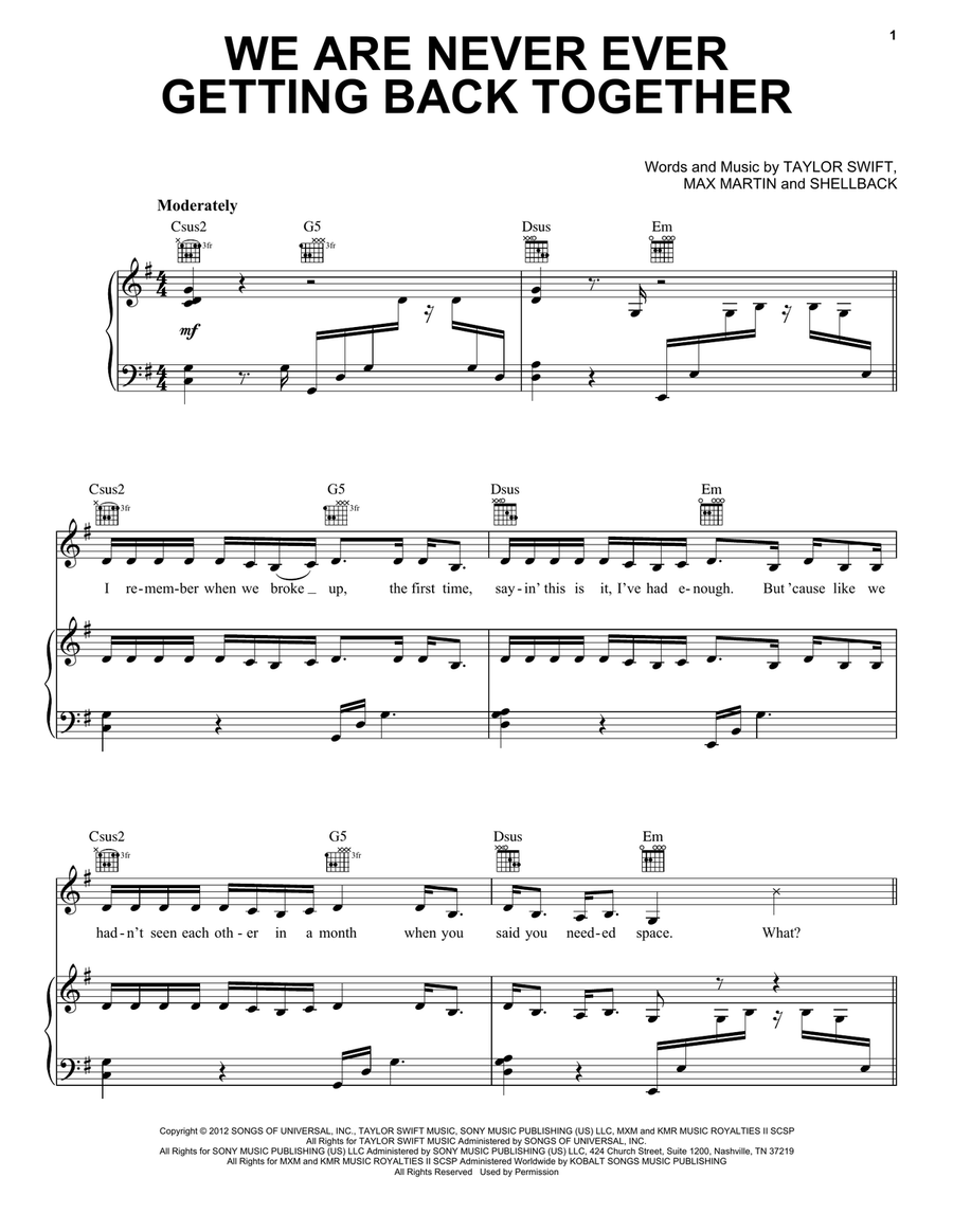 We Are Never Ever Getting Back Together Acoustic Guitar scores gallery preview page 1