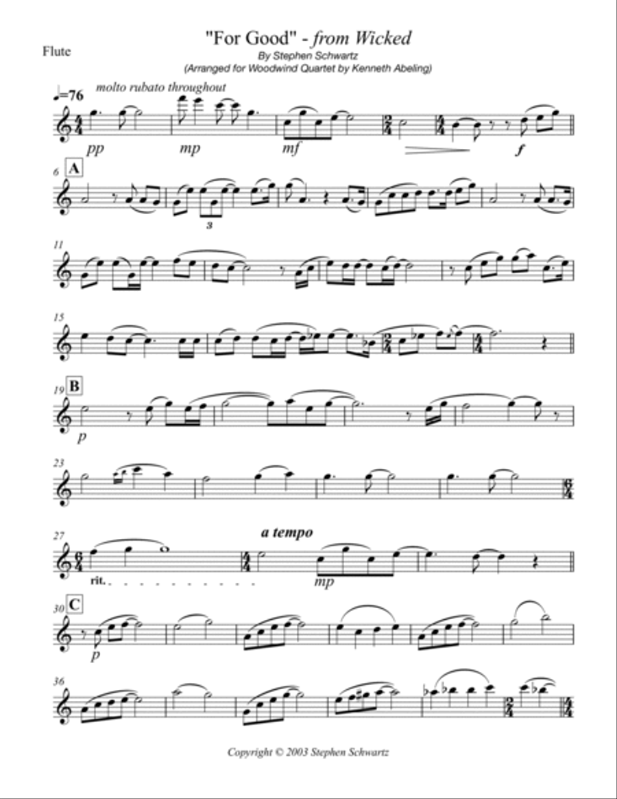 For Good Woodwind Quartet scores gallery preview page 6