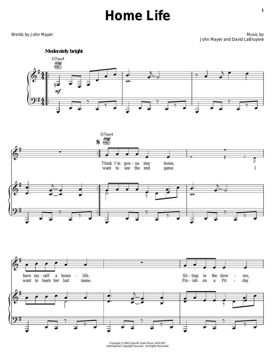 Home Life Piano, Vocal, Guitar scores gallery preview page 1