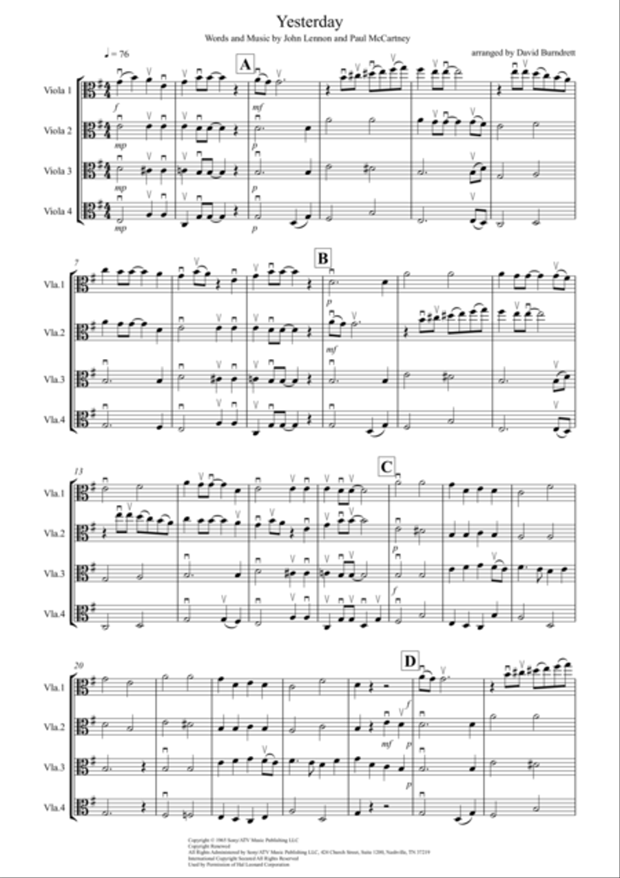 Yesterday Yesterday Viola Solo scores gallery preview page 1