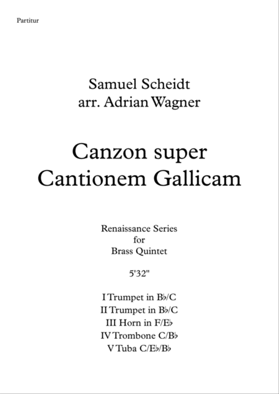 Canzon super Cantionem Gallicam (Samuel Scheidt) Brass Quintet arr. Adrian Wagner image number null