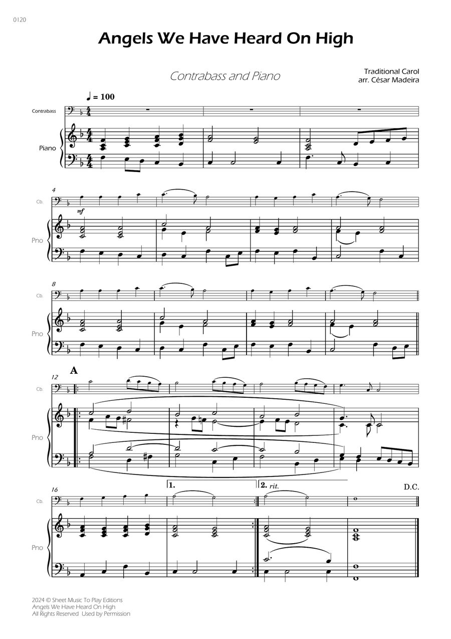Angels We Have Heard On High - Contrabass and Piano Double Bass scores gallery preview page 1