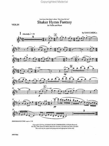 Shaker Hymn Fantasy - Advanced Violin Solo
