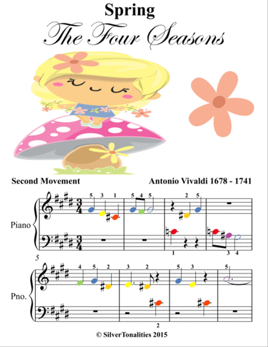 Spring the Four Seasons Beginner Piano Sheet Music with Colored Notes Easy Piano scores gallery preview page 5