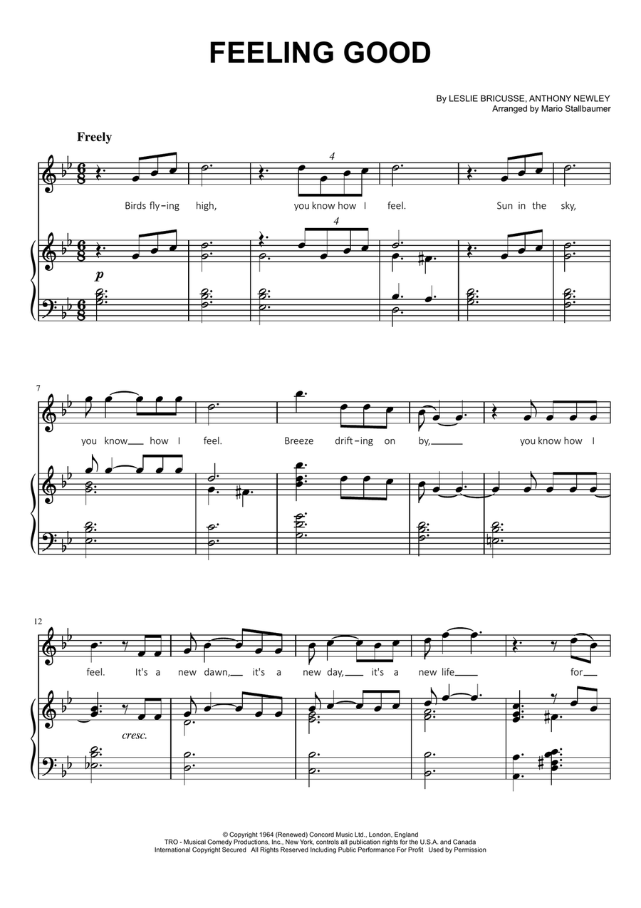 Feeling Good Piano, Vocal scores gallery preview page 1