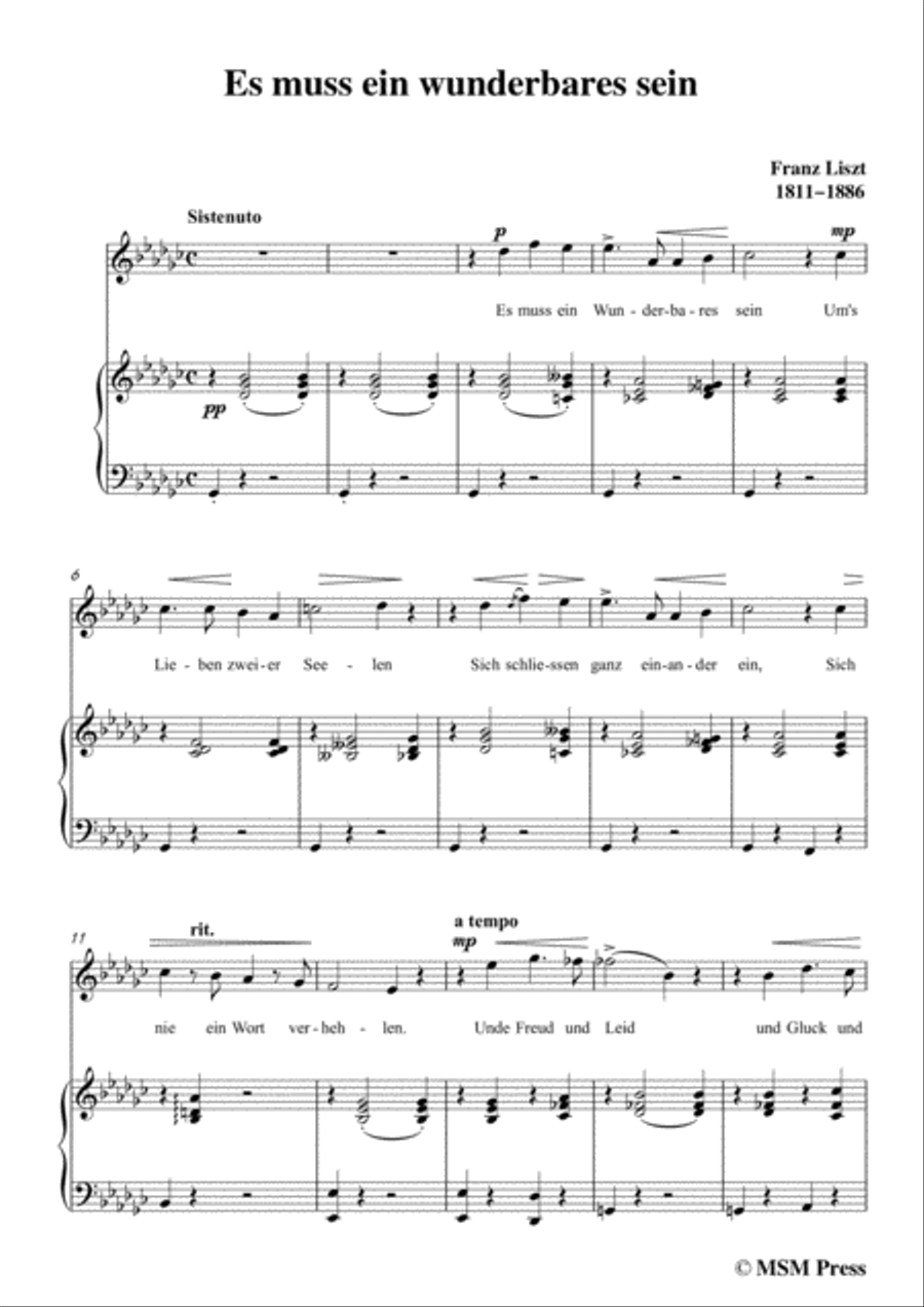 Liszt-Es muss ein wunderbares sein in G flat Major,for Voice and Piano Voice Solo scores gallery preview page 3