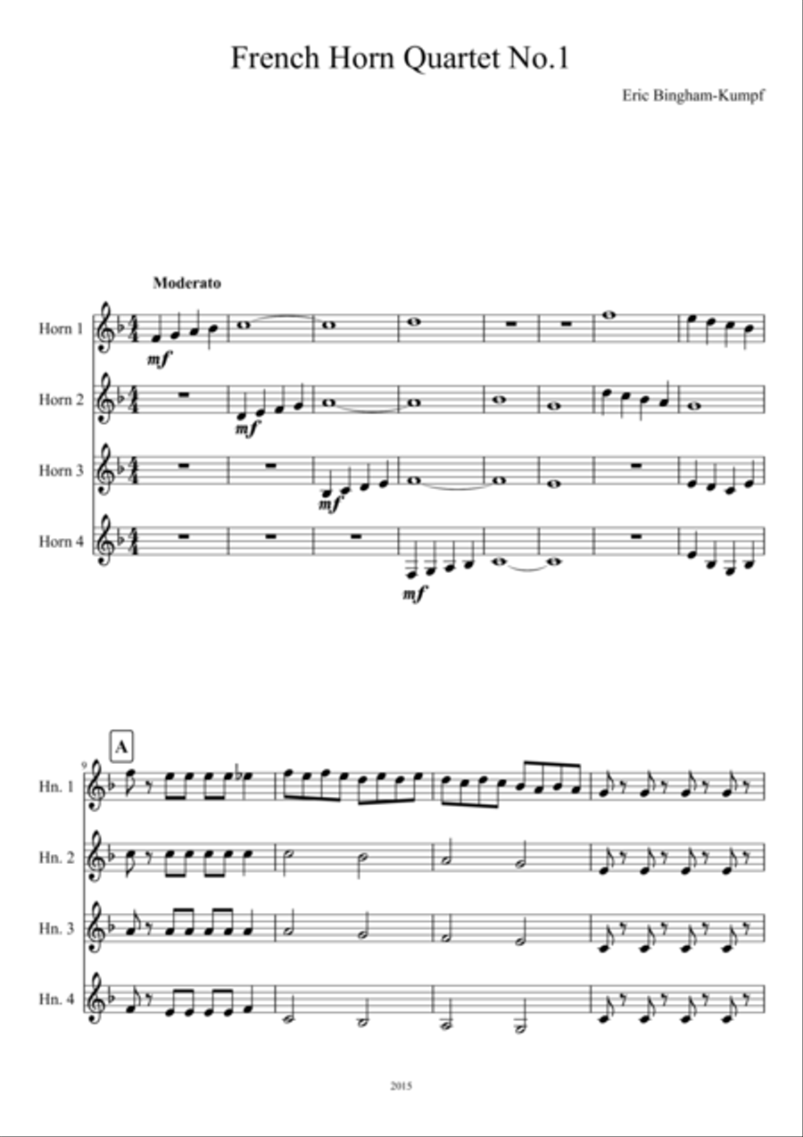 French Horn Quartet No. 1 French Horn Quartet scores gallery preview page 1