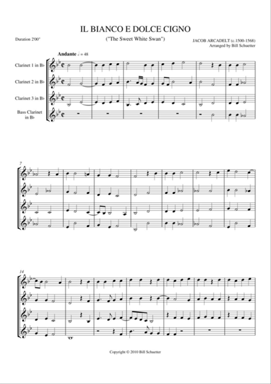 Il Bianco e Dolce Cigno Il Bianco e Dolce Cigno Clarinet Quartet scores gallery preview page 2