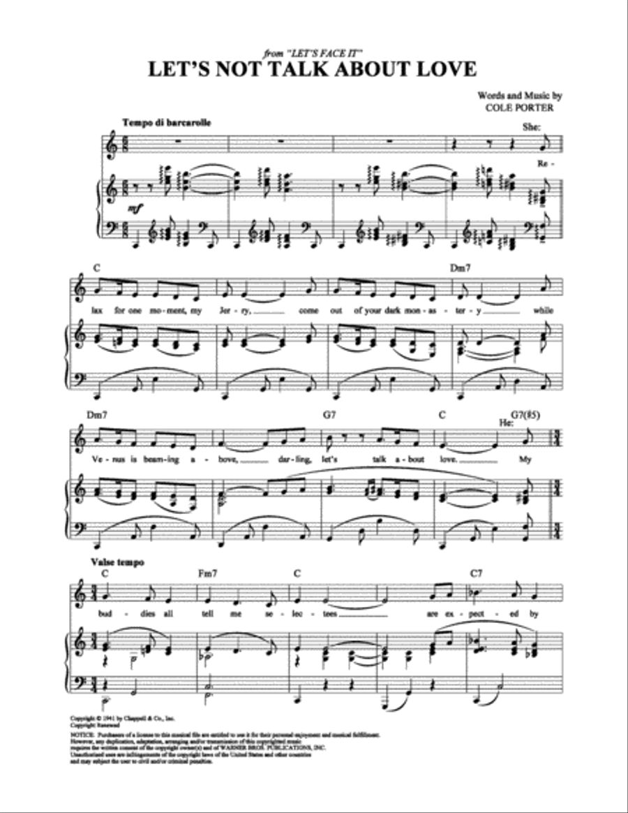 Let's Not Talk About Love Piano, Vocal, Guitar scores gallery preview page 1