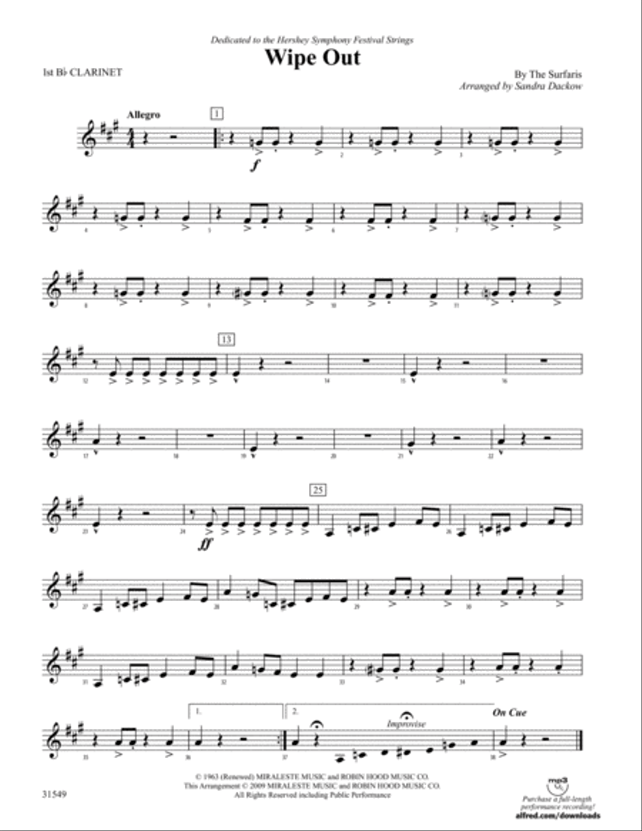 Wipe Out: 1st B-flat Clarinet Full Orchestra scores gallery preview page 1