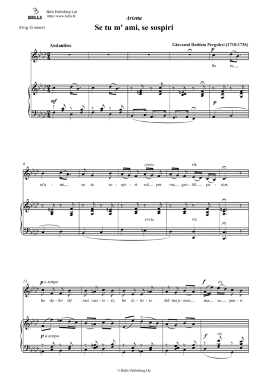Se tu m'ami, se sospiri (F minor) Voice Solo scores gallery preview page 1