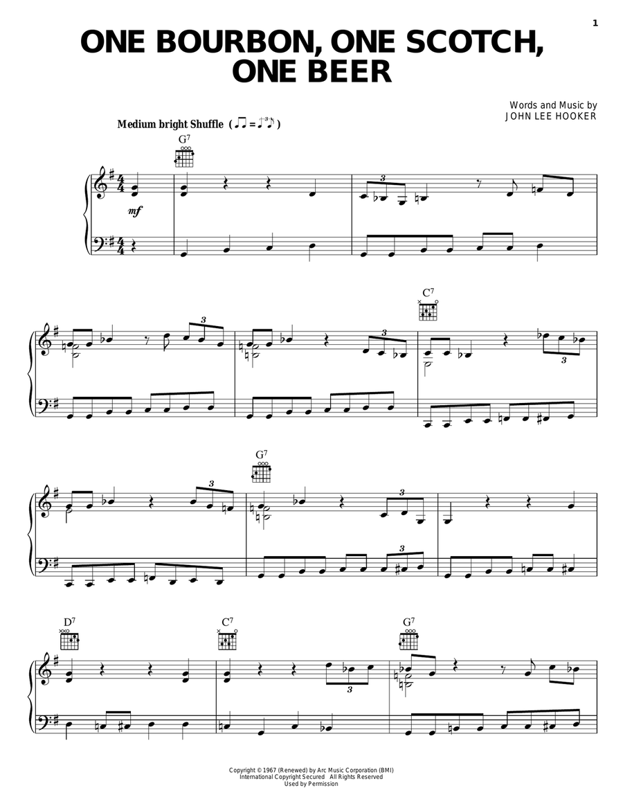One Bourbon, One Scotch, One Beer Piano, Vocal, Guitar scores gallery preview page 1