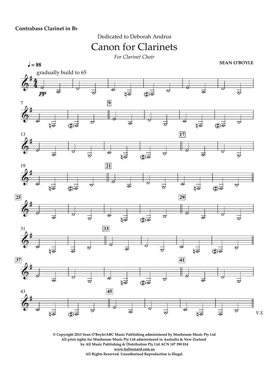 Canon For Clarinets - Bb Contrabass Clarinet Woodwind Ensemble scores gallery preview page 1