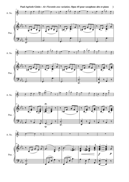 Paul-Agricole GÉNIN: Air Florentin avec Variation Opus 65 for alto saxophone and piano