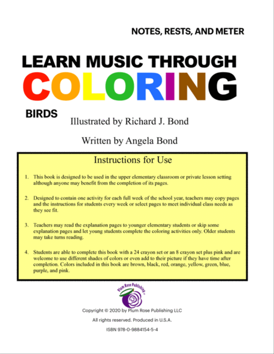 Learn Music Through Coloring Notes, Rests, and Meter: Birds Piano Method scores gallery preview page 2
