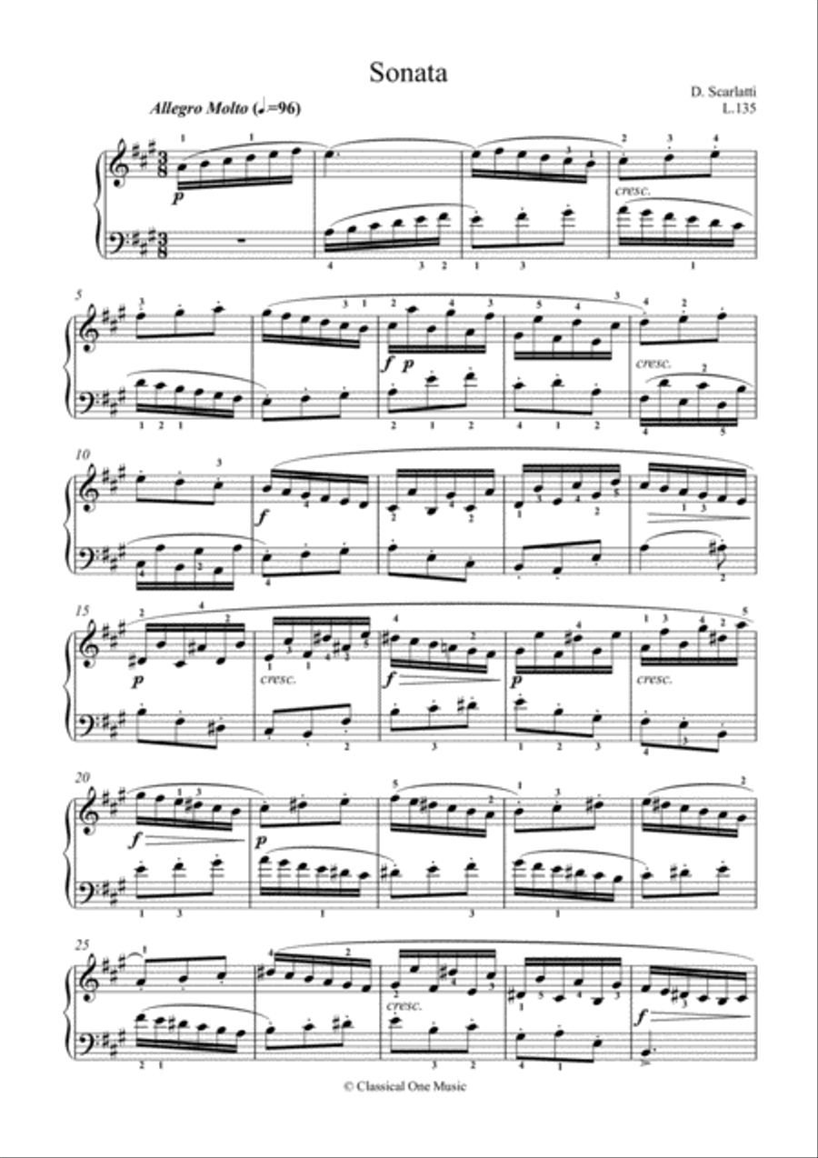 Scarlatti-Sonata in A-Major L.135 K.212(piano) Piano Solo scores gallery preview page 2