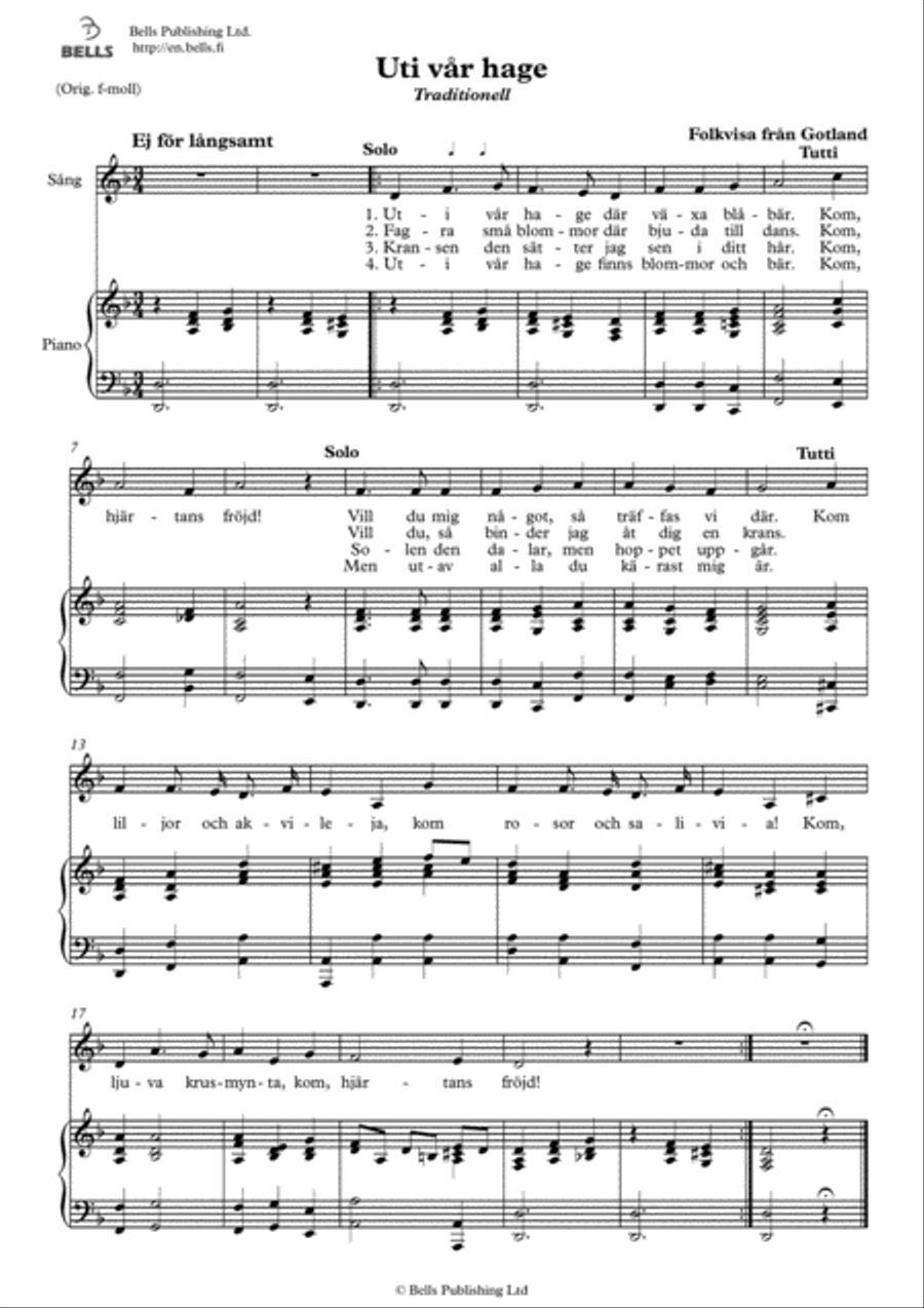 Uti var hage (Solo song) (D minor) Voice Solo scores gallery preview page 1