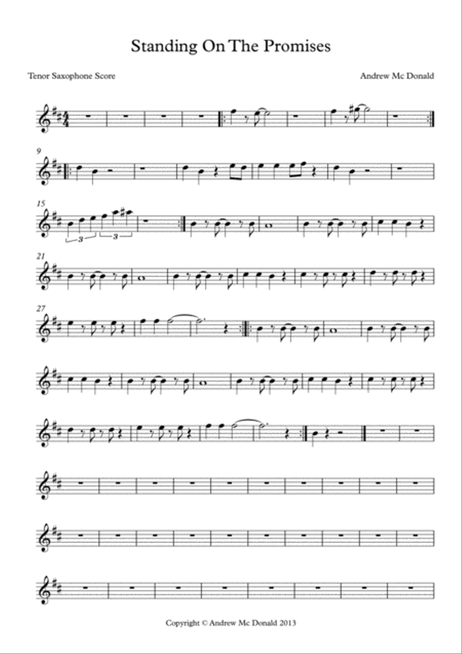 Standing On The Promises Bb Tenor Saxophone Score Tenor Saxophone scores gallery preview page 1