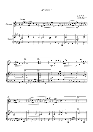 Book cover for Minuet (In D Minor), Johann Sebastian Bach, For Clarinet & Piano