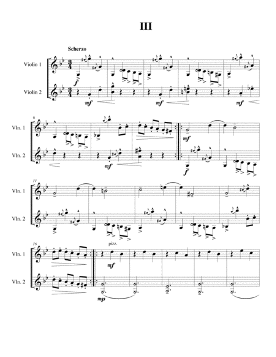 Sonata for Two Violins in F# minor, Op 4 Mvmt 3 Violin scores gallery preview page 1