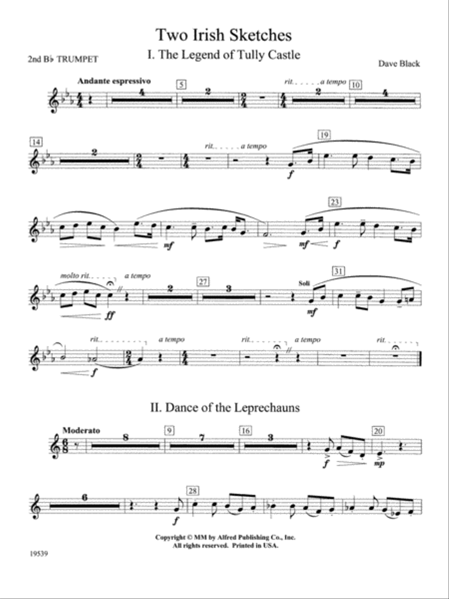 Two Irish Sketches: 2nd B-flat Trumpet Concert Band scores gallery preview page 1