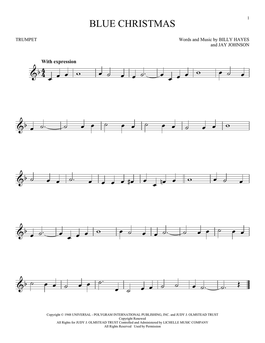 Blue Christmas Trumpet Solo scores gallery preview page 1