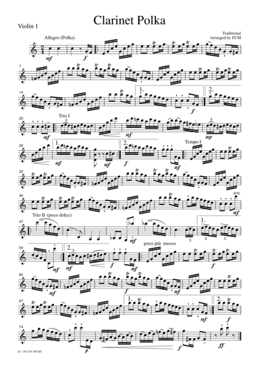 Clarinet Polka, for string quartet, JM005
