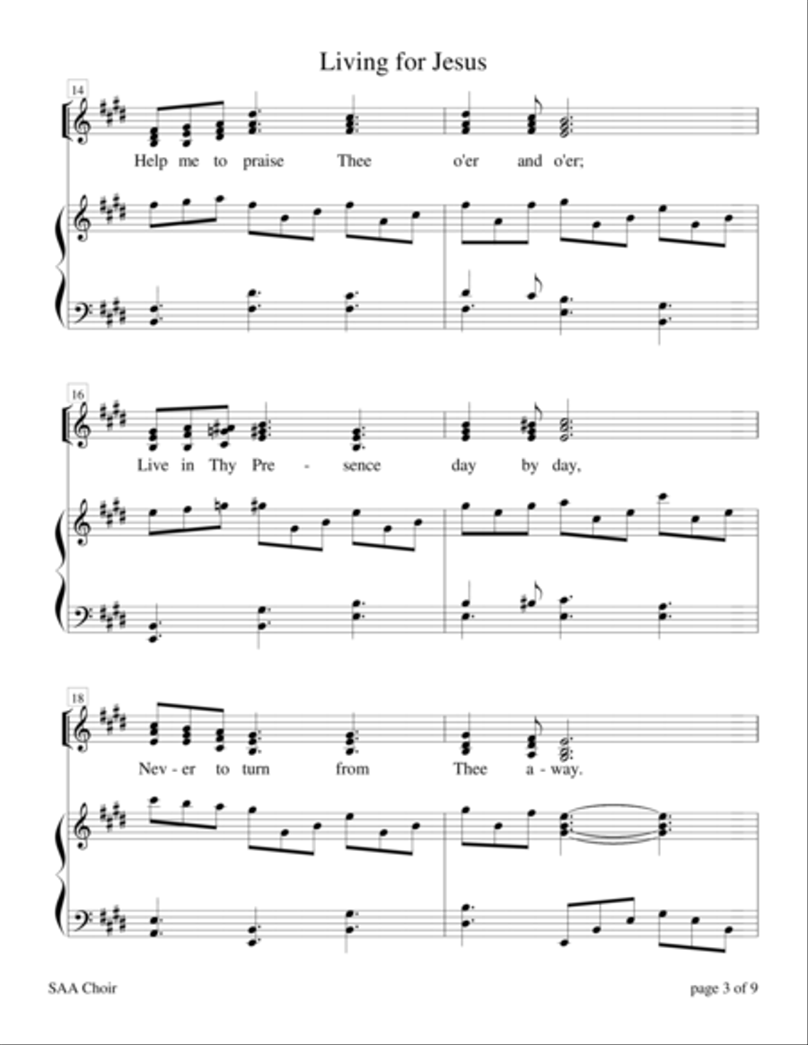 Living for Jesus (for SAA choir with Piano Accompaniment) 3-Part scores gallery preview page 3