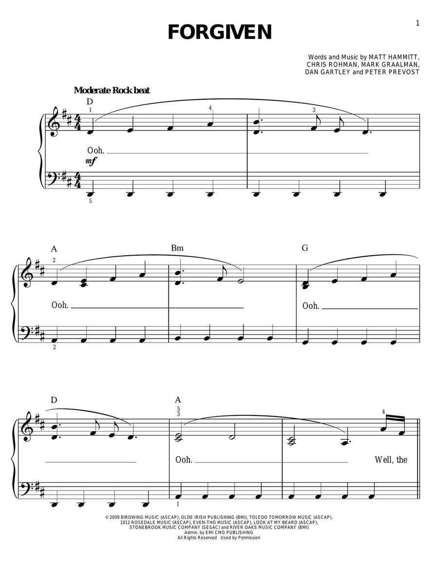 Forgiven Easy Piano scores gallery preview page 1
