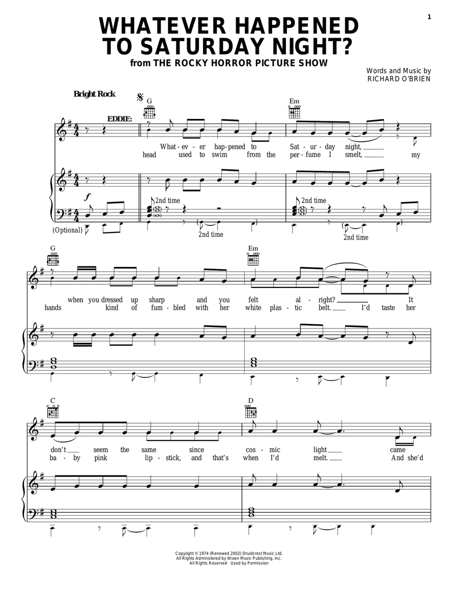 Whatever Happened To Saturday Night? Piano, Vocal, Guitar scores gallery preview page 1