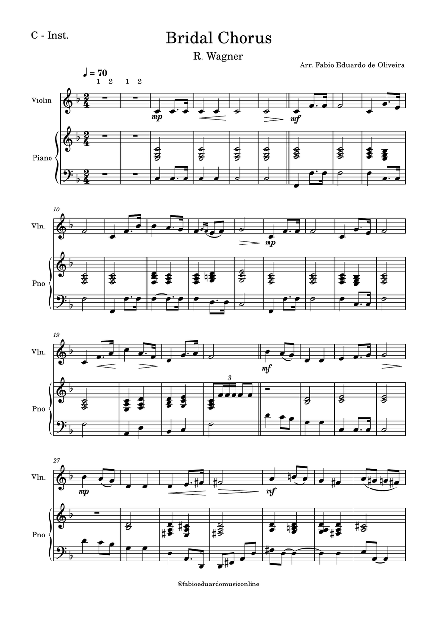 Wedding March Bridal Chorus - FREE Mp3 Playback + Solo and Piano Parts Violin Solo scores gallery preview page 2