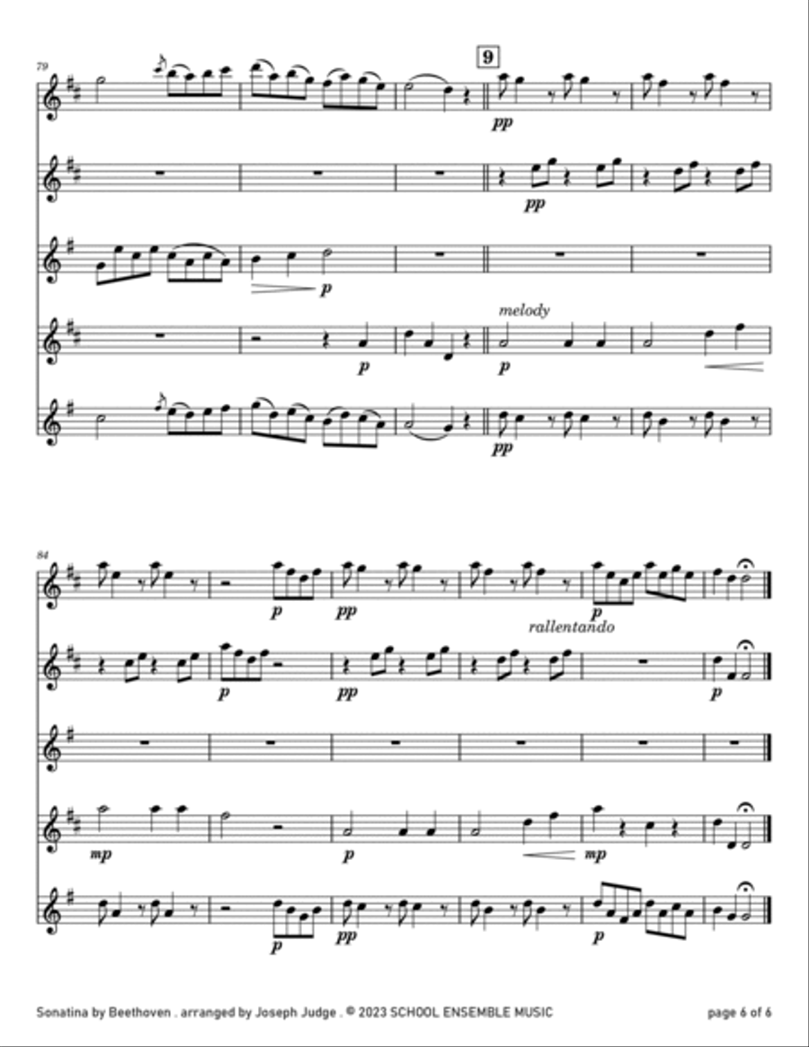 Sonatina by Beethoven for Saxophone Quartet in Schools Saxophone Quartet scores gallery preview page 6