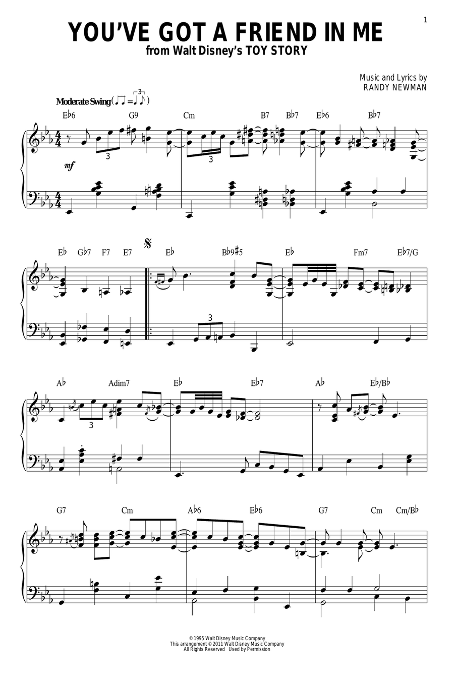 You've Got A Friend In Me [Jazz version] (from Toy Story) (arr. Brent Edstrom) Piano Solo scores gallery preview page 1