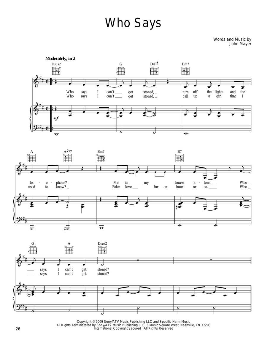 Who Says Who Says Piano, Vocal, Guitar scores gallery preview page 1