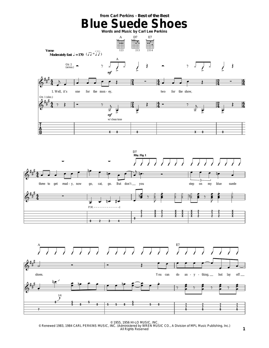 Blue Suede Shoes Acoustic Guitar scores gallery preview page 1