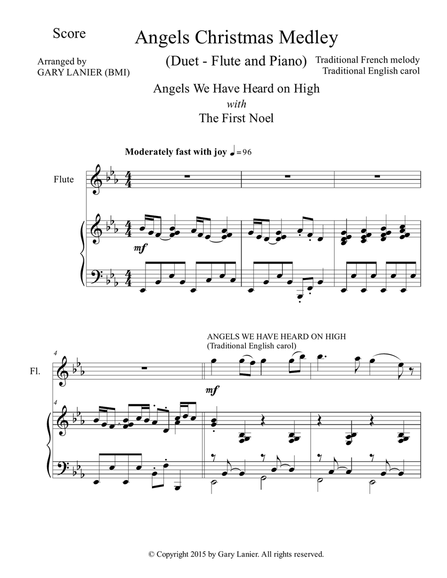 Gary Lanier: ANGELS CHRISTMAS MEDLEY (Duet – Flute & Piano with Parts) Woodwind Duet scores gallery preview page 2