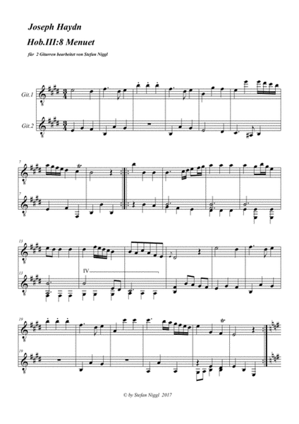 Menuet from String Quartet Hob.III:8 for Guitar Duet