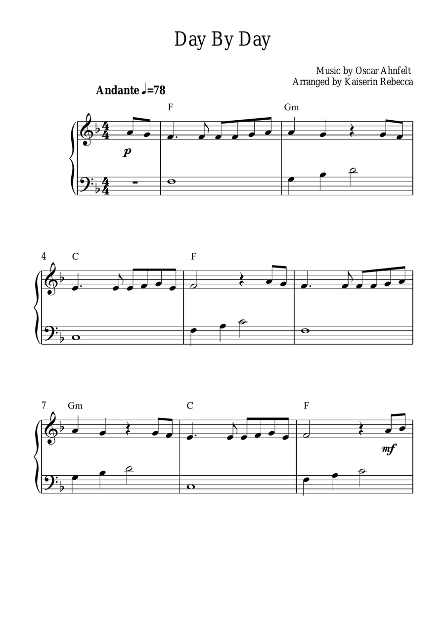 Day By Day (easy piano solo with chords) Piano Method scores gallery preview page 1